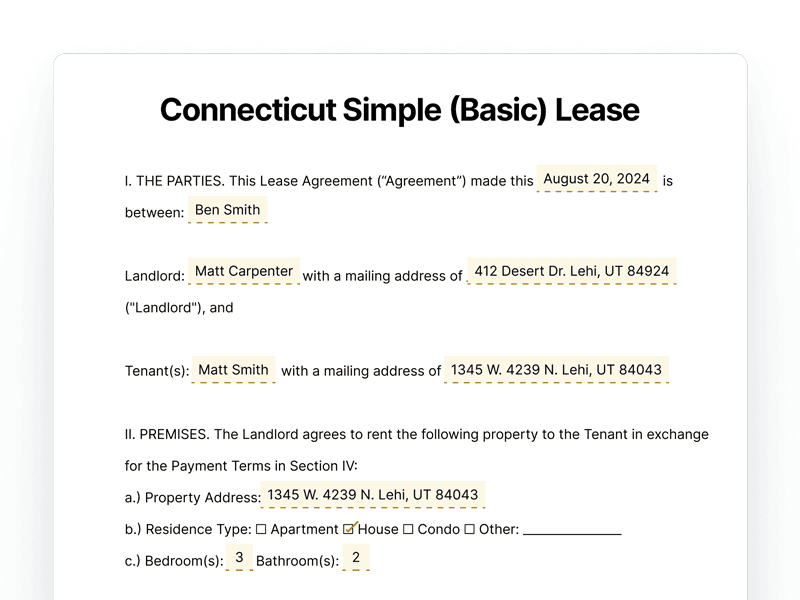 Connecticut Simple Basic Lease Agreement