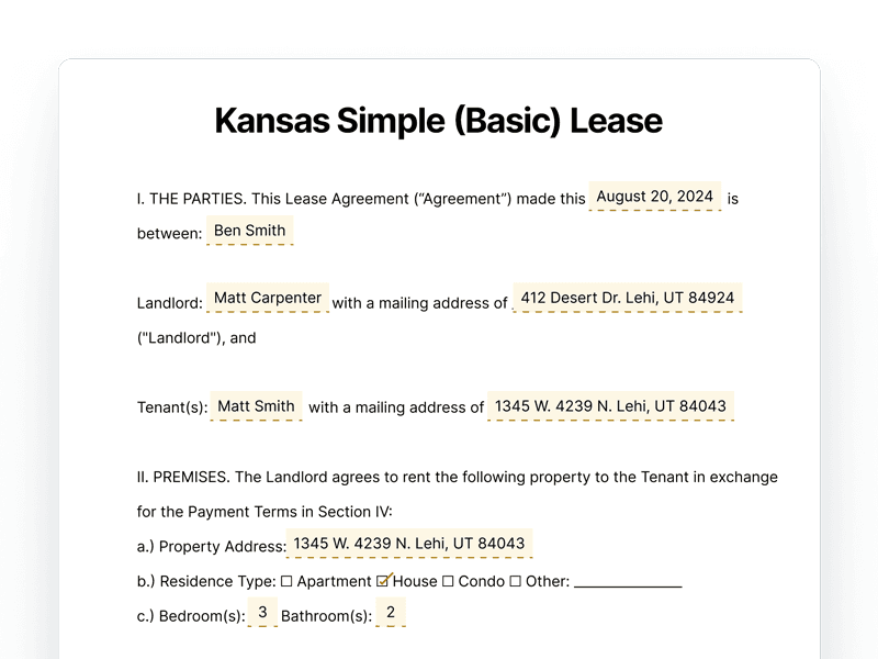 Kansas Simple Basic Lease Agreement Kansas Simple Basic Lease Agreement