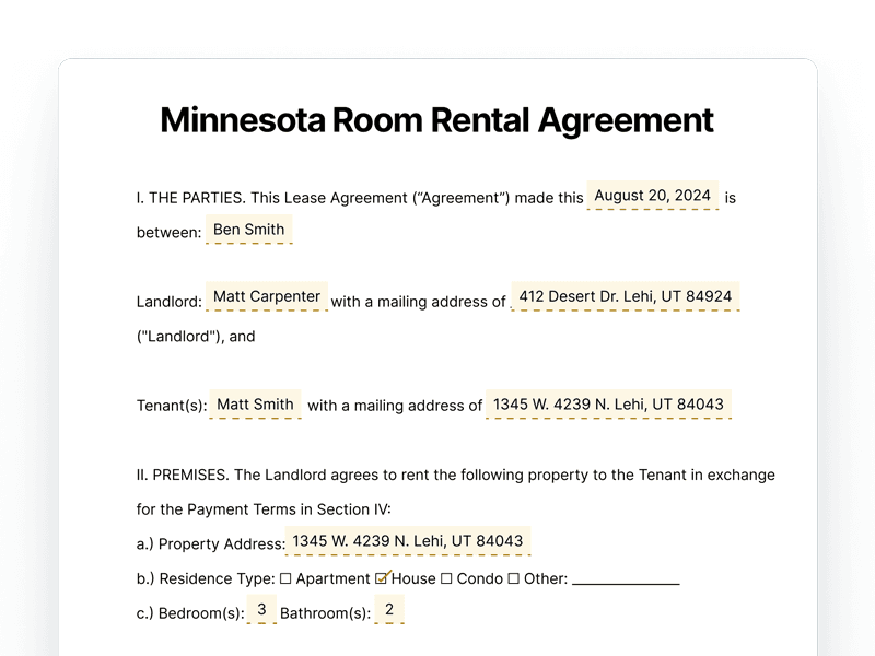 Minnesota Room Rental Agreement