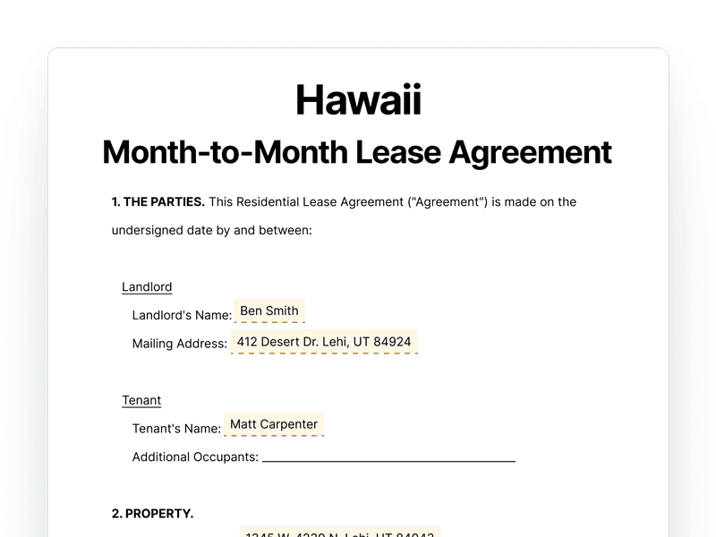 Hawaii Month-to-Month Lease Agreement