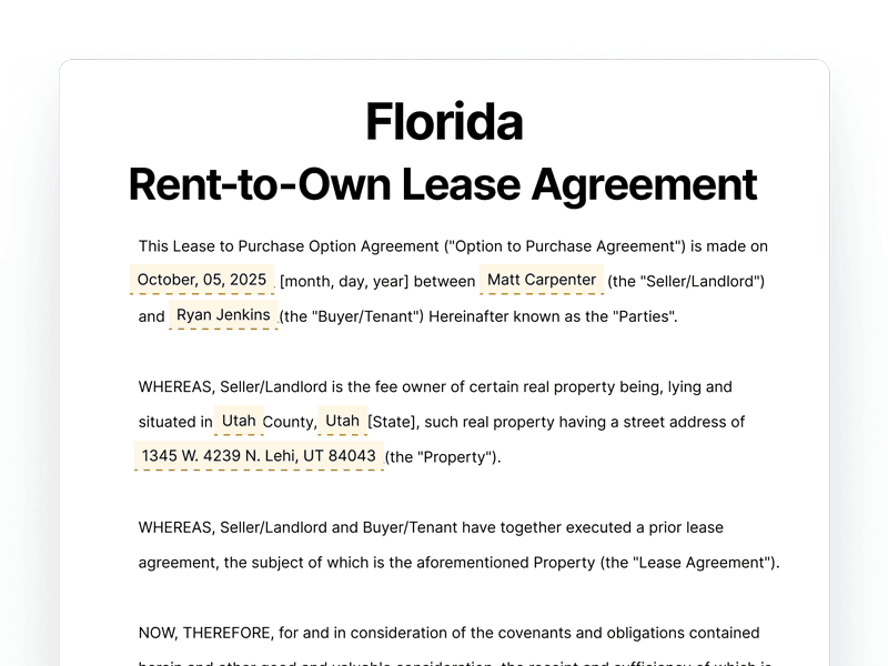 Florida Rent-to-Own Lease Agreement