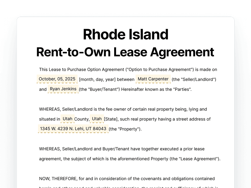 Rhode Island Rent-to-Own Lease Agreement