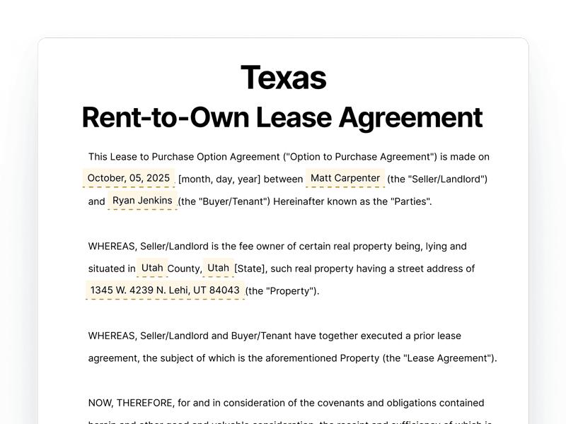 Texas Rent-to-Own Lease Agreement