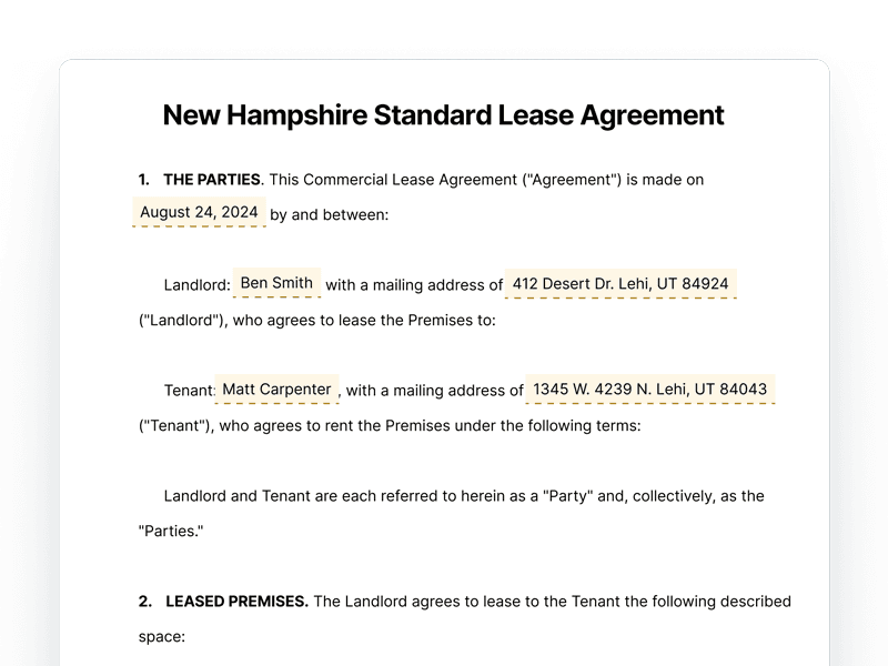 New Hampshire Standard Lease Agreement