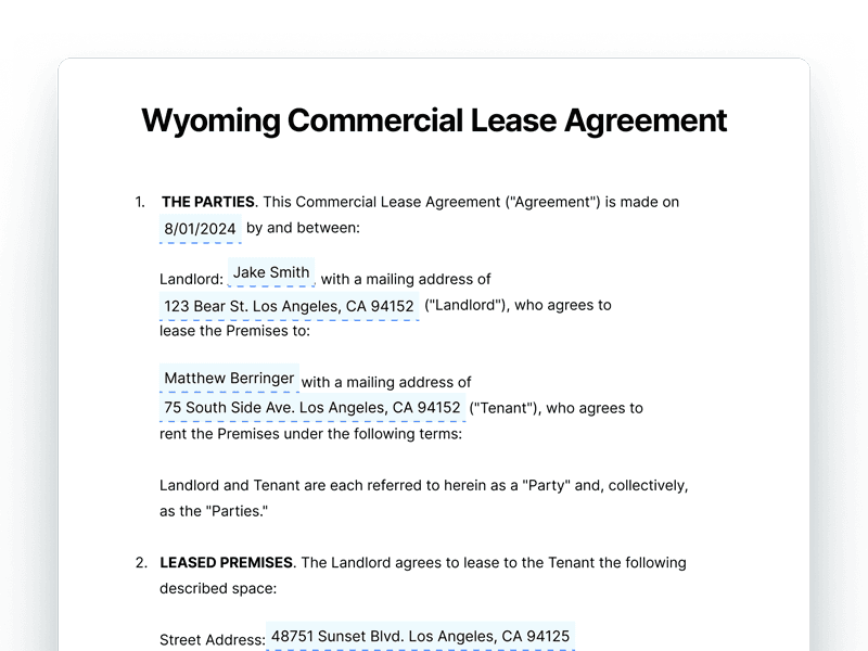 Wyoming Commercial Lease Agreement