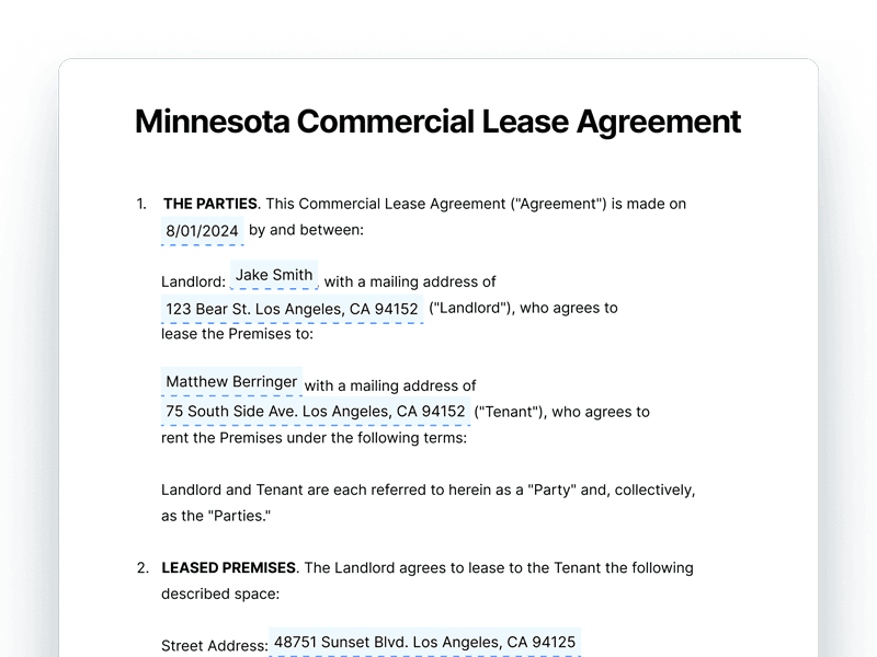 Minnesota Commercial Lease Agreement