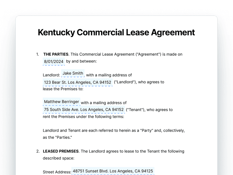 Kentucky Commercial Lease Agreement