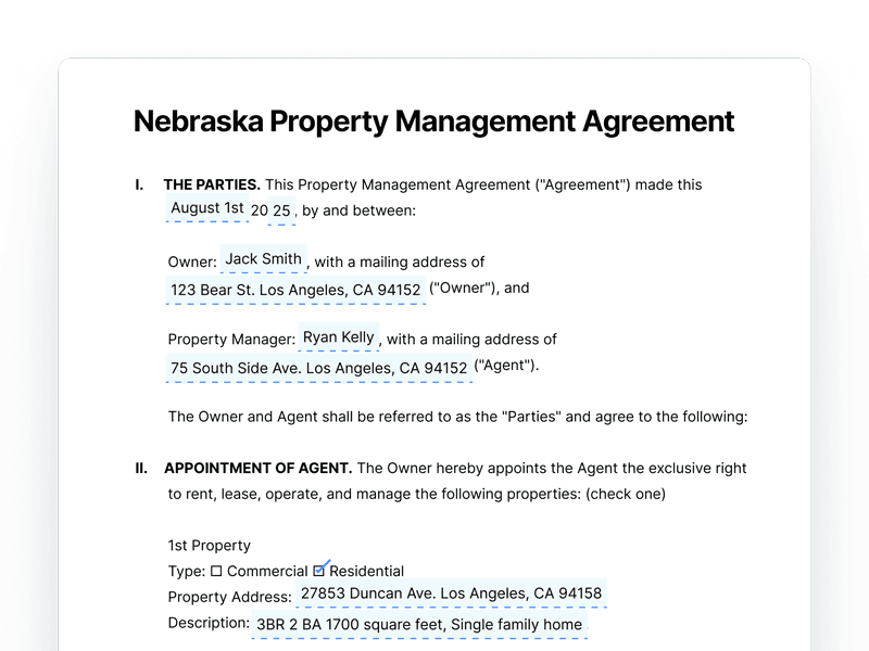Nebraska Property Management Agreement