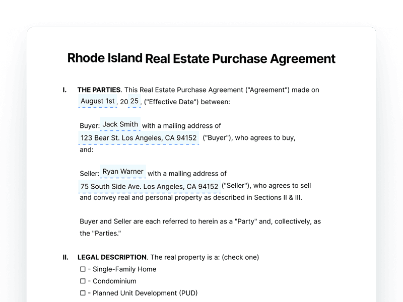 Rhode Island Real Estate Purchase Agreement