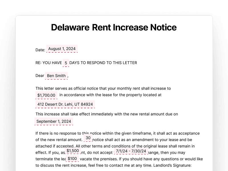 Delaware Rent Increase Notice