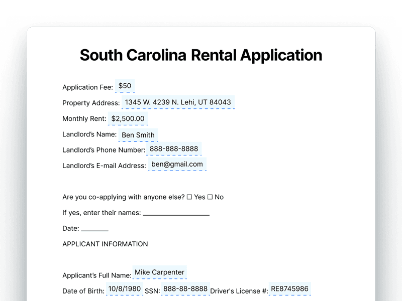 South Carolina Rental Application