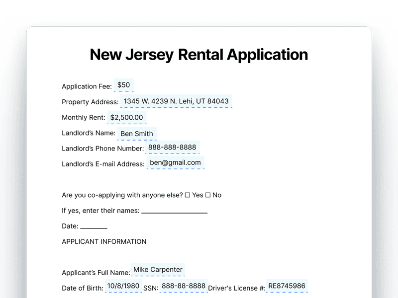 New Jersey Rental Application