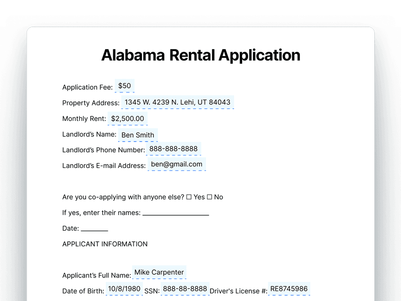 Alabama Rental Application
