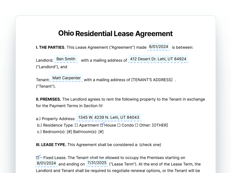 Ohio Residential Lease Agreement
