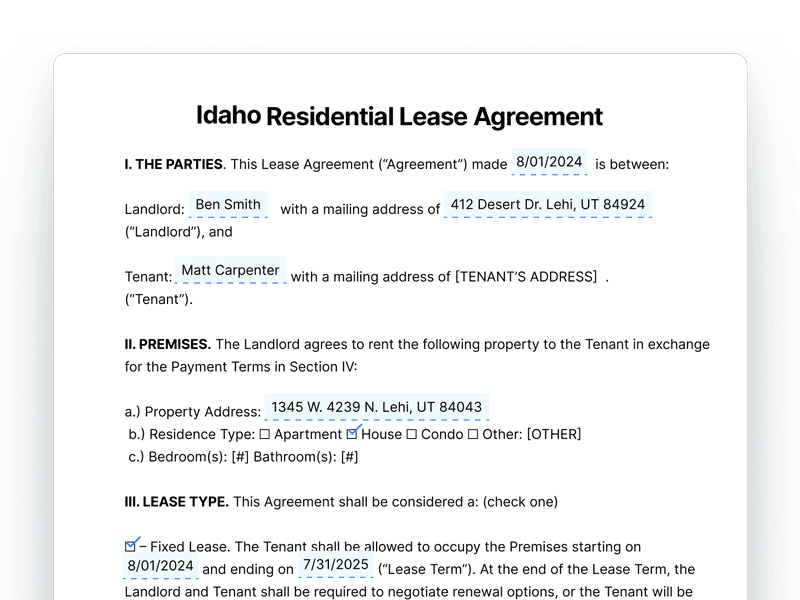 Idaho Residential Lease Agreement