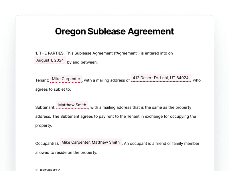 Oregon Sublease Agreement