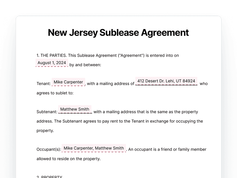 New Jersey Sublease Agreement
