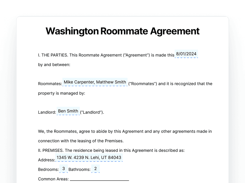 Washington Roommate Agreement