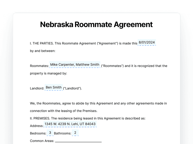 Nebraska Roommate Agreement