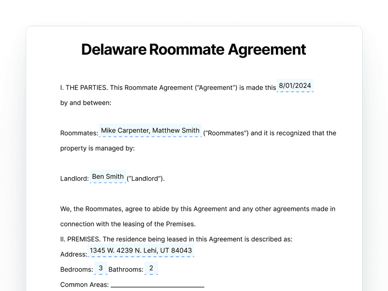 Delaware Roommate Agreement