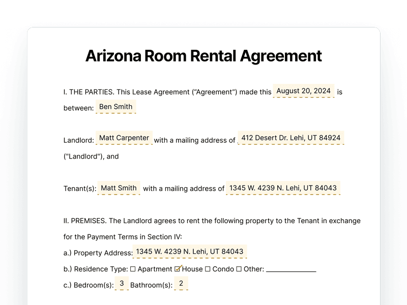 Iowa Room Rental Agreement Template Document Arizona Room Rental Agreement