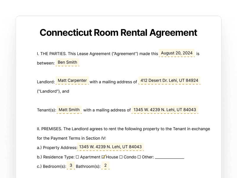 Connecticut Room Rental Agreement Template Preview Connecticut Room Rental Agreement