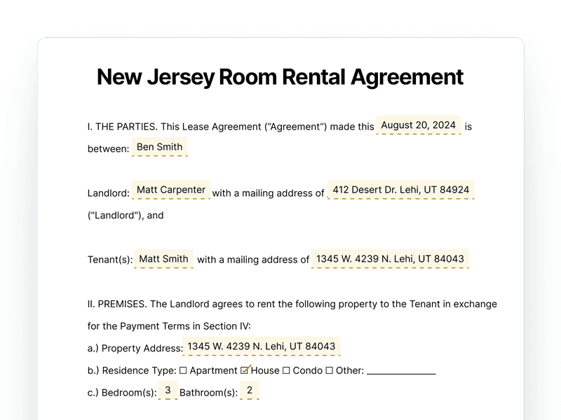 Iowa Room Rental Agreement Template Document New Jersey Room Rental Agreement