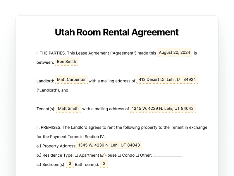 Iowa Room Rental Agreement Template Document Utah Room Rental Agreement