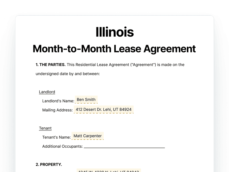 Illinois Month-to-Month Lease Agreement Template Illinois Month-to-Month Lease Agreement