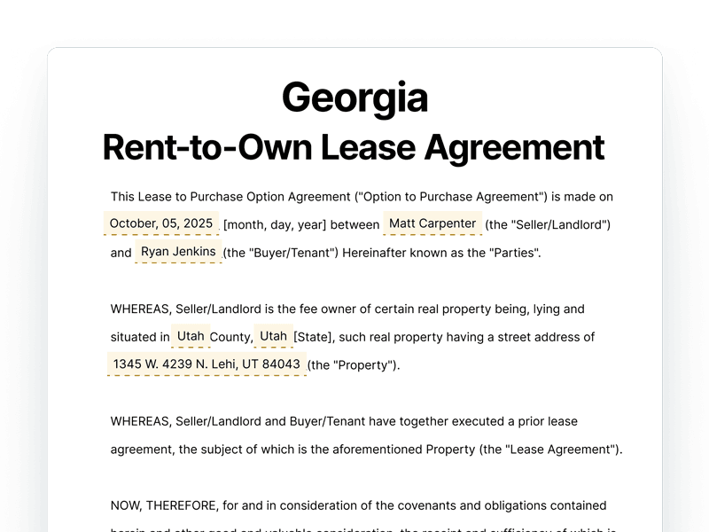 Georgia Rent-to-Own Lease Agreement Template Georgia Rent-to-Own Lease Agreement