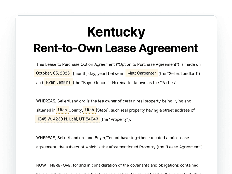 Kentucky Rent-to-Own Lease Agreement Template Kentucky Rent-to-Own Lease Agreement