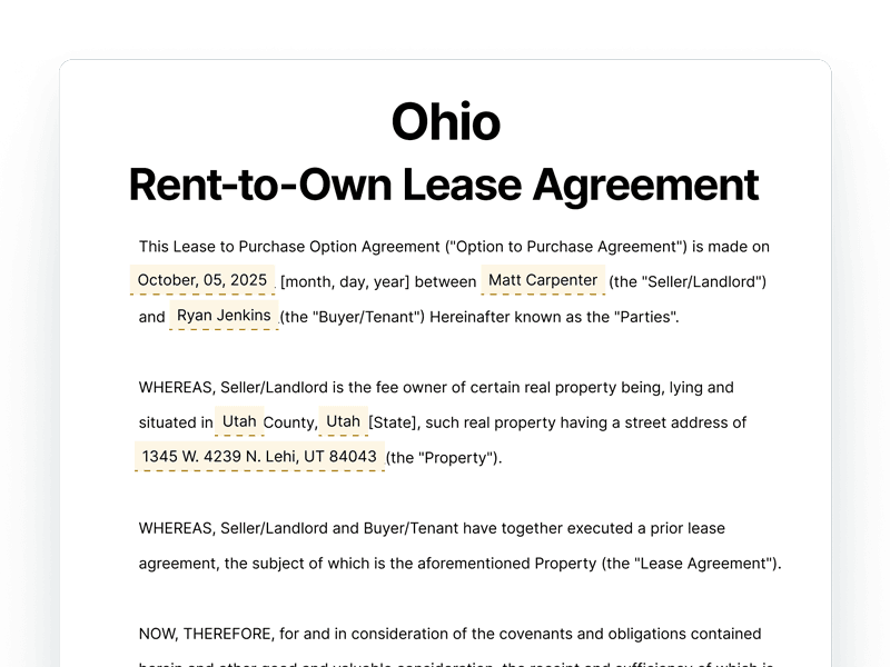 Ohio Rent-to-Own Lease Agreement Template Ohio Rent-to-Own Lease Agreement