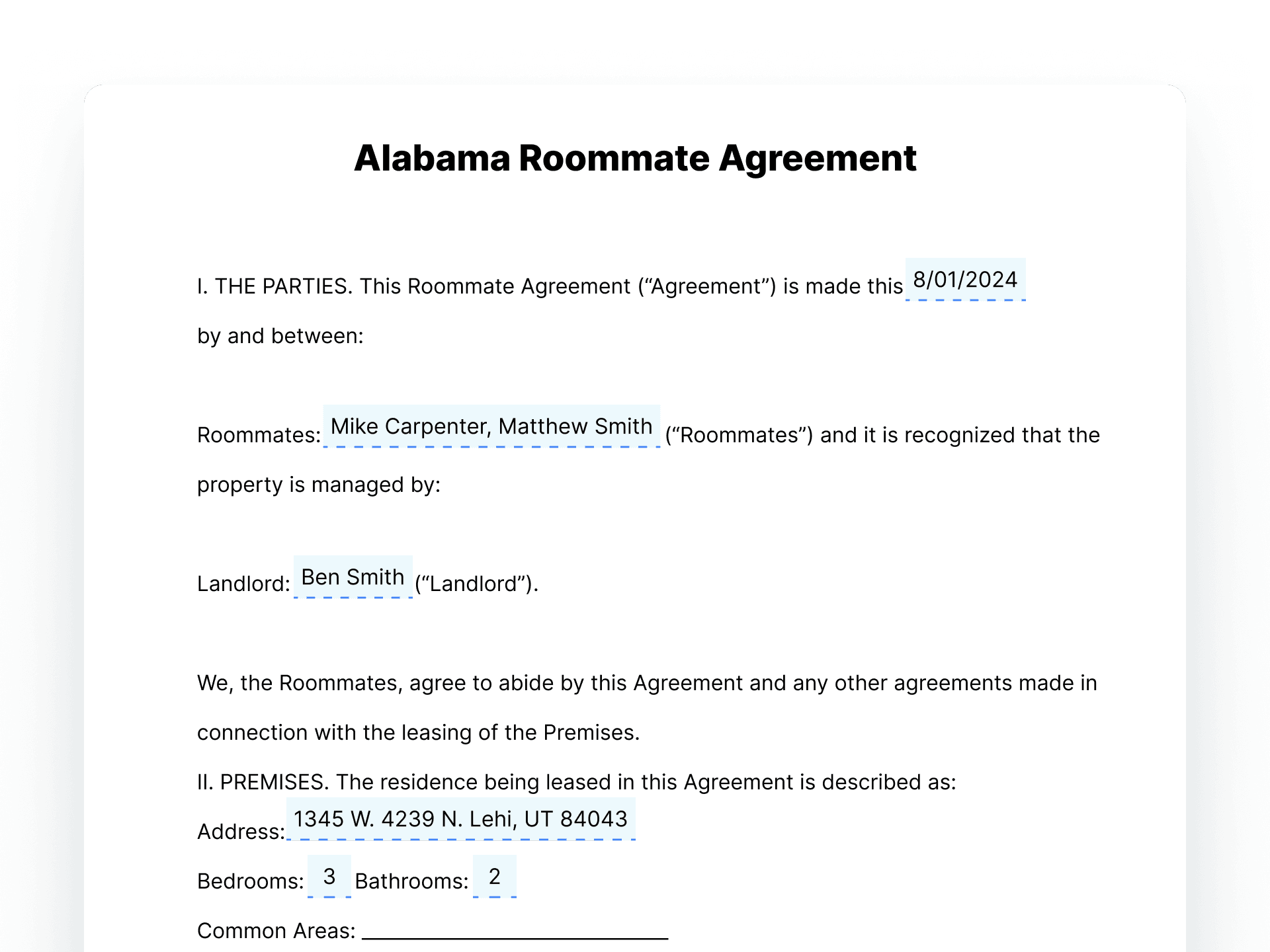 Alabama Roommate Agreement Template Document Alabama Roommate Agreement