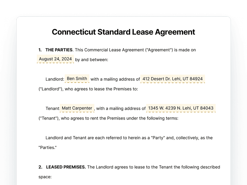 Connecticut Standard Lease Agreement Connecticut Standard Lease Agreement