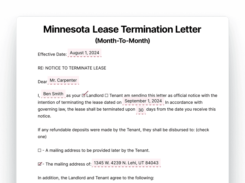 Minnesota Month-To-Month Lease Termination Letter Template Minnesota Lease Termination Letter For Month-To-Month Lease