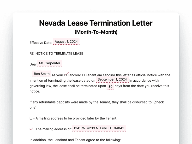 Nevada Month-To-Month Lease Termination Letter Template Nevada Lease Termination Letter For Month-To-Month Lease