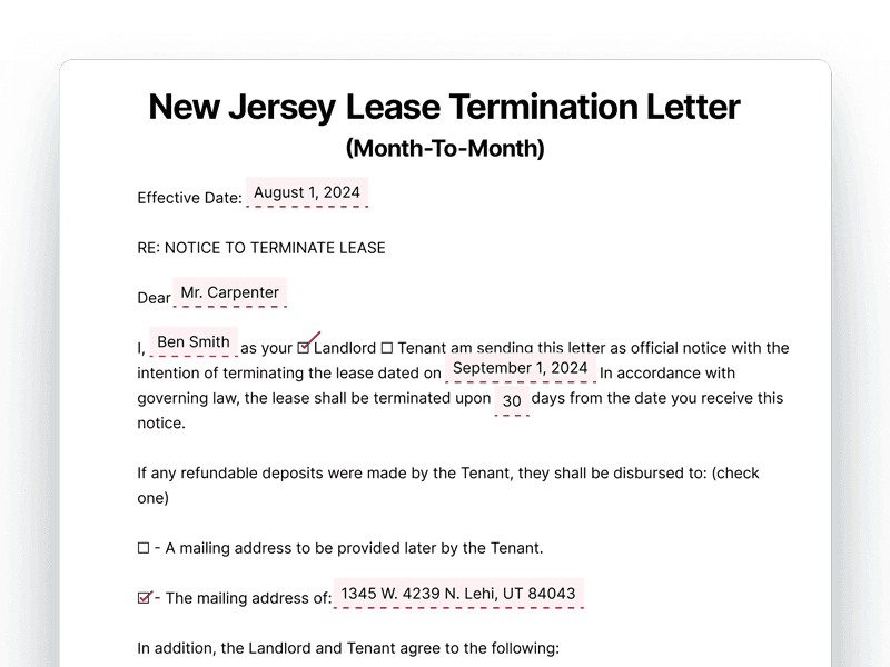 New Jersey Month-To-Month Lease Termination Letter New Jersey Lease Termination Letter For Month-To-Month Lease