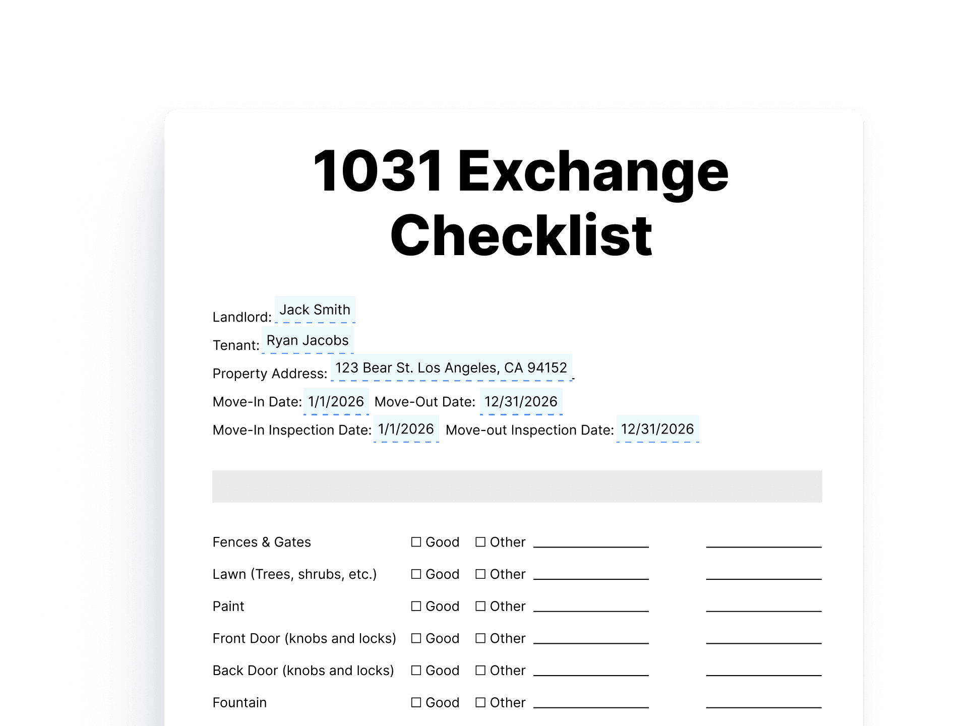 1031 Exchange Checklist Form for Landlords 1031 Exchange Checklist