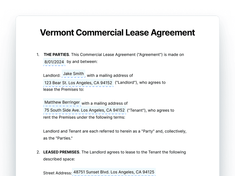 Vermont Commercial Lease Agreement Template Vermont Commercial Lease Agreement