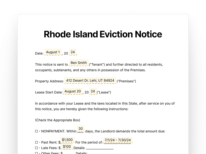 Rhode Island Eviction Notice Template Form Rhode Island Eviction Notice