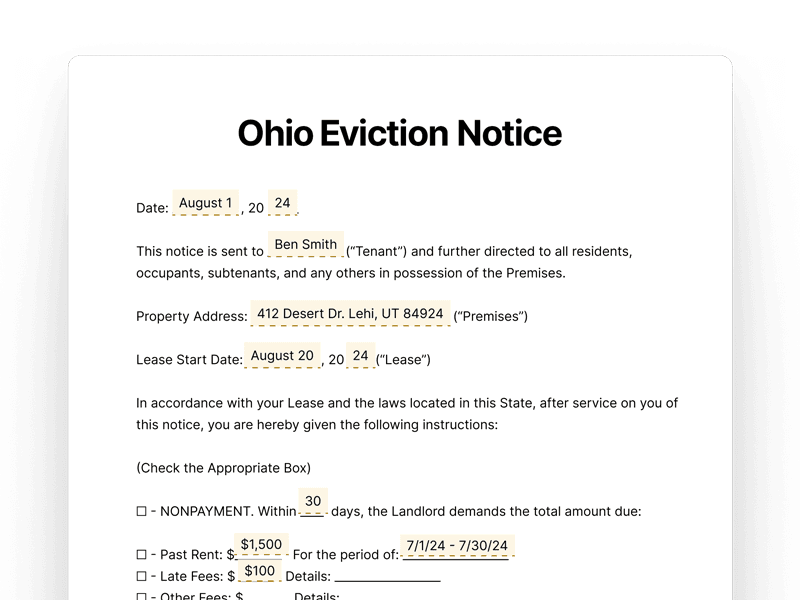 Ohio Eviction Notice Template for Landlords Ohio Eviction Notice