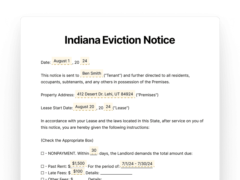 Indiana Eviction Notice Template for Landlords Indiana Eviction Notice