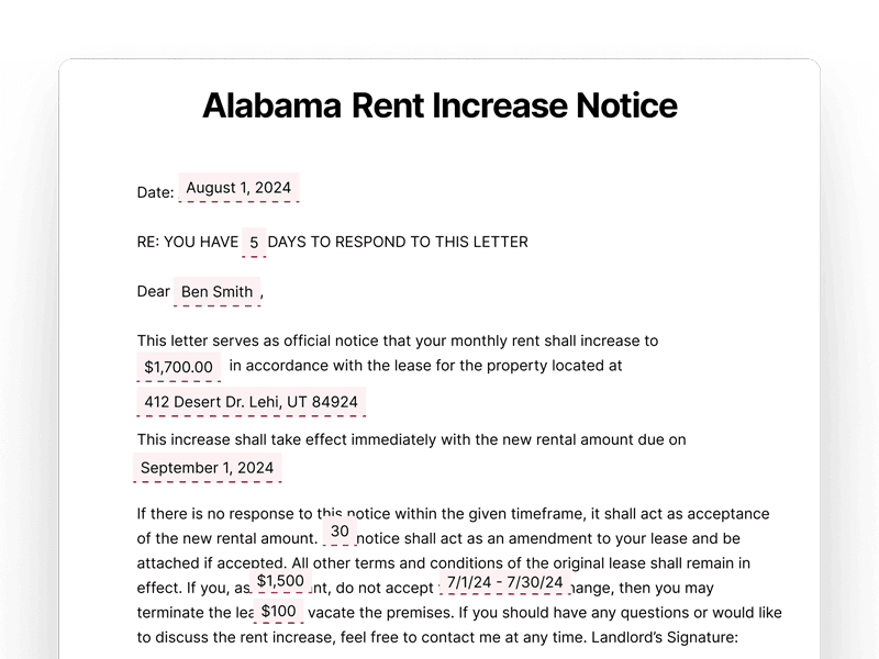 Alabama Rent Increase Notice Alabama Rent Increase Notice
