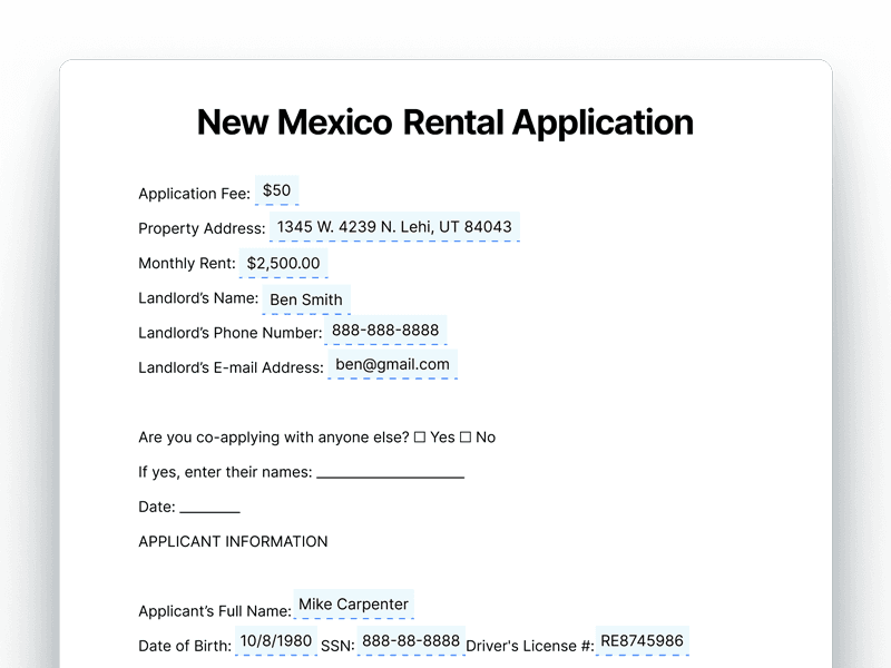 New Mexico Rental Application Form New Mexico Rental Application