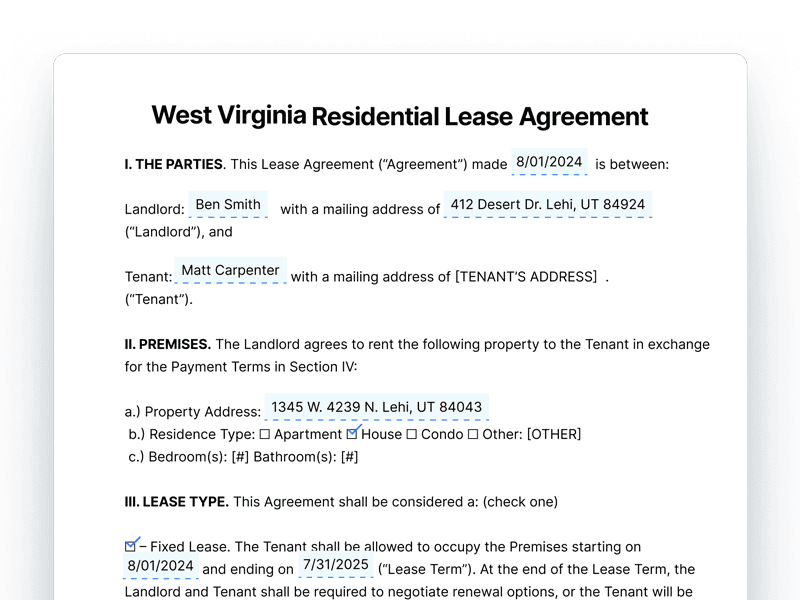 West Virginia Residential Lease Agreement Template West Virginia Residential Lease Agreement