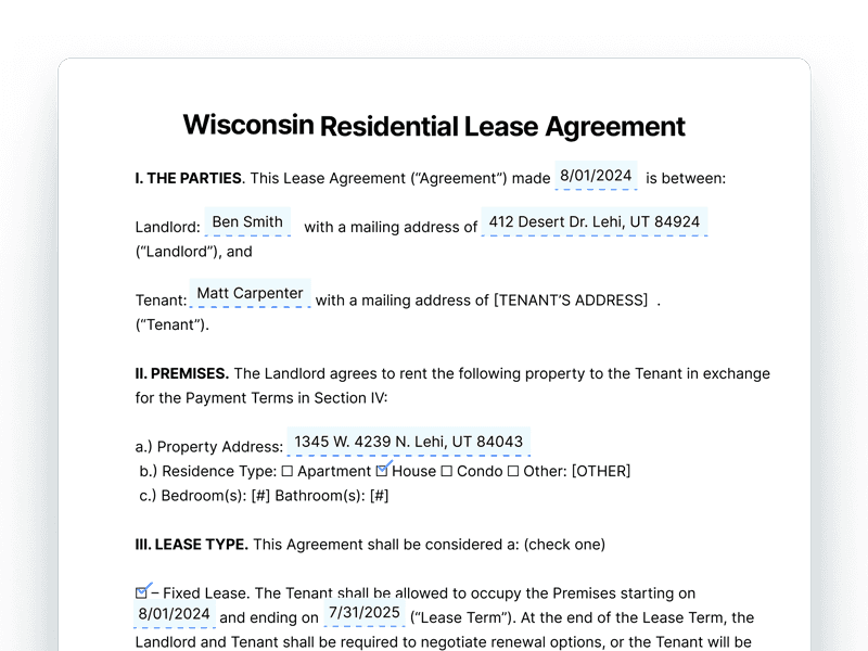 Wisconsin Residential Lease Agreement Template Wisconsin Residential Lease Agreement