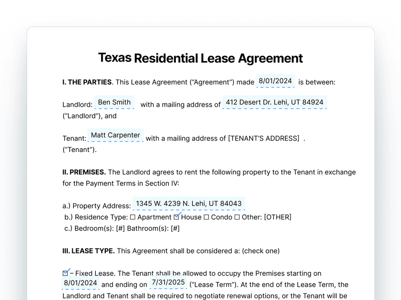 Texas Residential Lease Agreement Template Texas Residential Lease Agreement