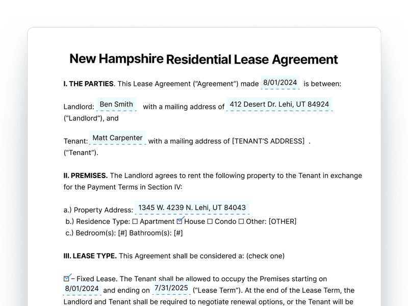 New Hampshire Residential Lease Agreement Form New Hampshire Residential Lease Agreement