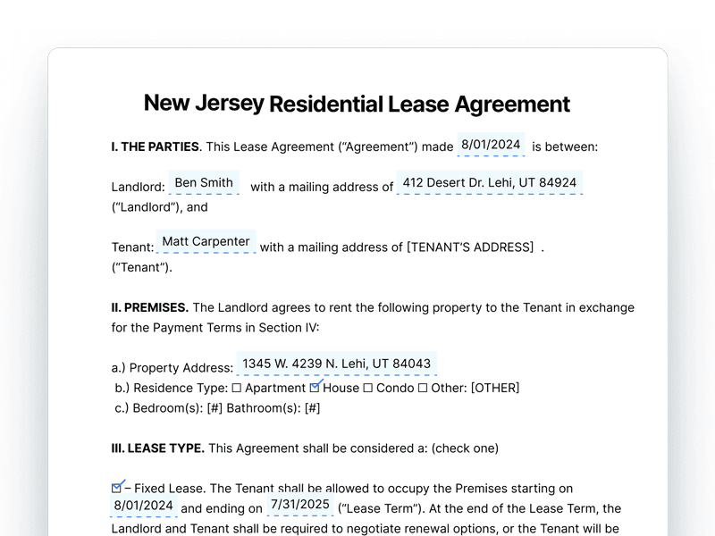 New Jersey Residential Lease Agreement Form New Jersey Residential Lease Agreement
