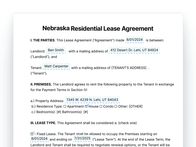 Nebraska Residential Lease Agreement Template Nebraska Residential Lease Agreement